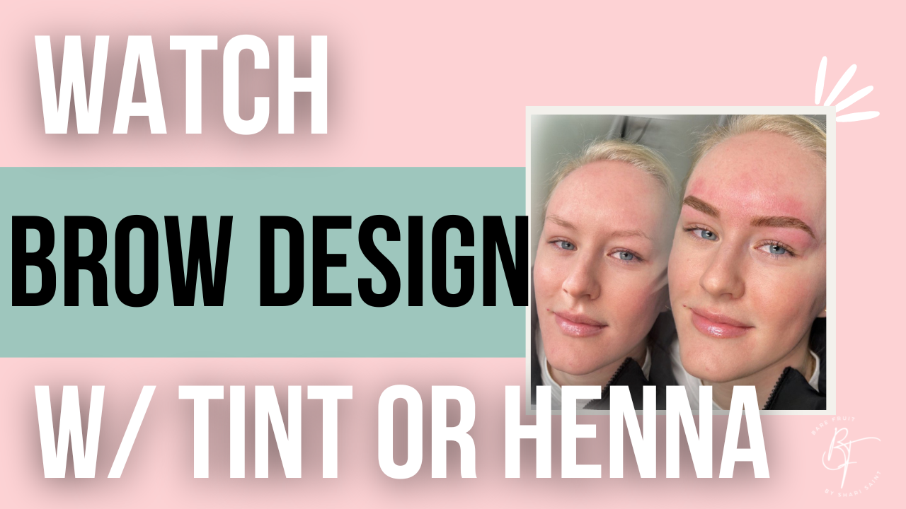 Banner graphic: watch brow design w/tint or henna: A blue eyed white light blonde before and after Custom Brow & Henna Design by Bare Fruit Sugaring